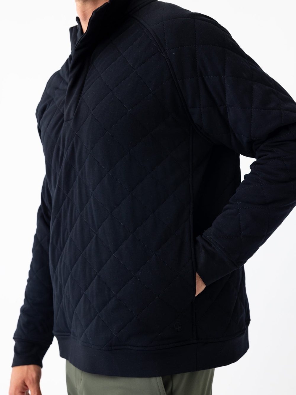 Men's Bushed Bamboo Quilted Snap Pullover in Navy
